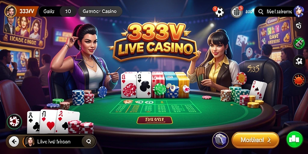 Screenshot gameplay 333V menampilkan dealer langsung di meja kasino.