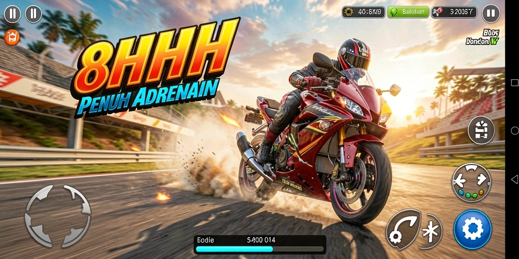Gameplay balapan motor yang seru dan mendebarkan.