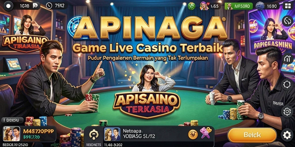 Screenshot gameplay APINAGA dengan dealer dan pemain di meja Live Casino.