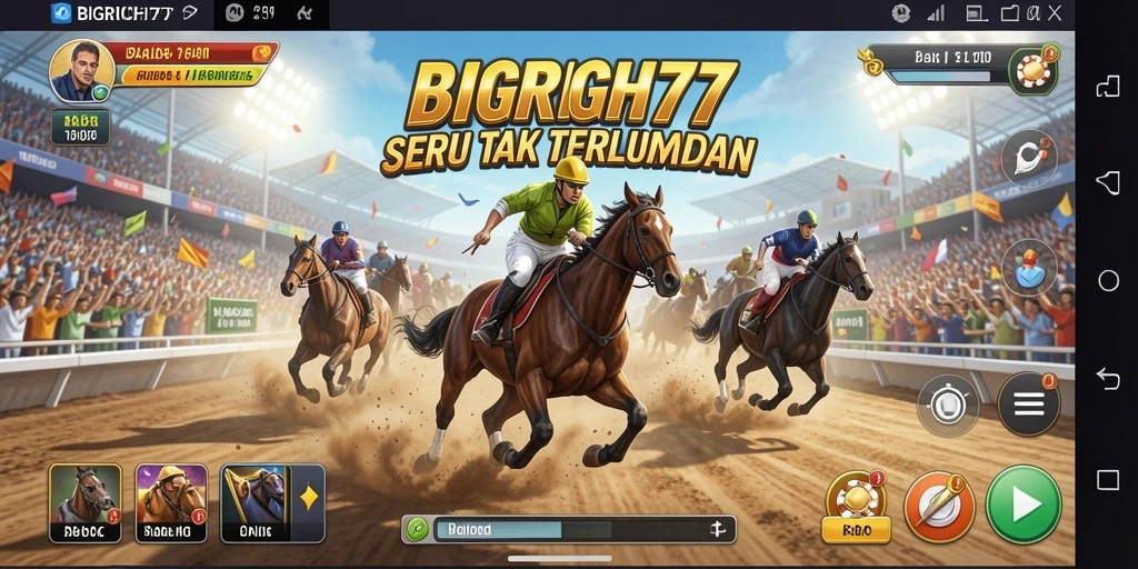 Tampilan gameplay seru di BIGRICH77 saat balapan di trek menantang.