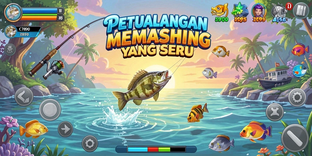 Screenshot gameplay <strong>C7890</strong> dengan pemain menangkap ikan di laut.