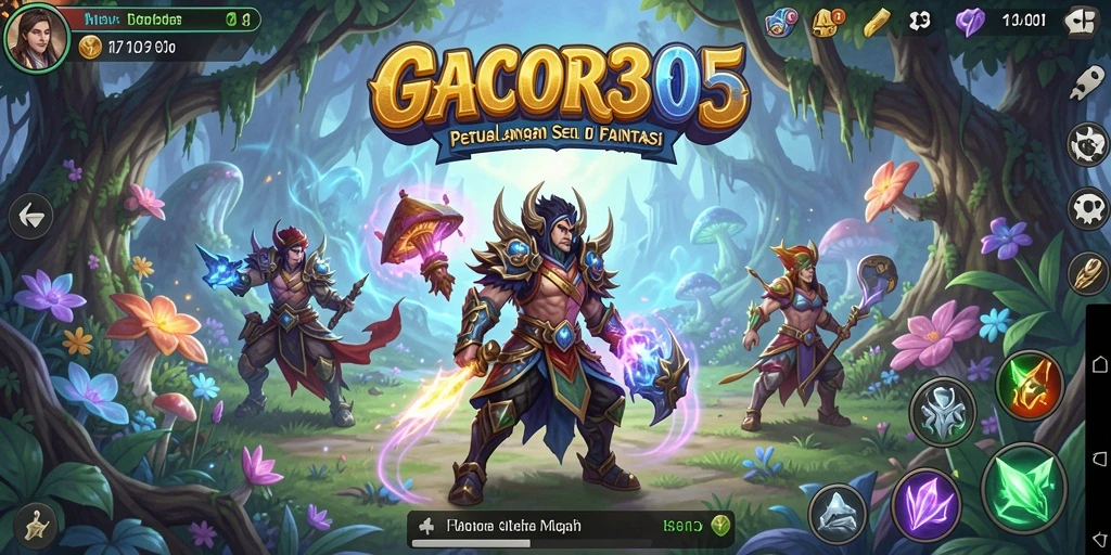 Screenshot GACOR305 menampilkan karakter utama menjelajahi dunia fantastis.