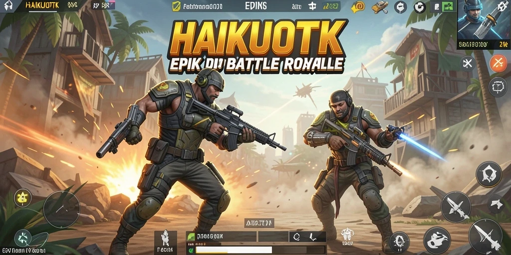 Screenshot HAIKUOTK menampilkan pertempuran seru di arena Battle Royale.