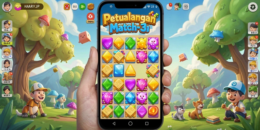 Screenshot utama HARAPJP menunjukkan gameplay yang seru dan penuh warna.