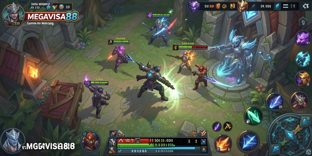 Screenshot gameplay <strong>MEGAVISA88</strong> menunjukkan pertempuran tim yang seru.
