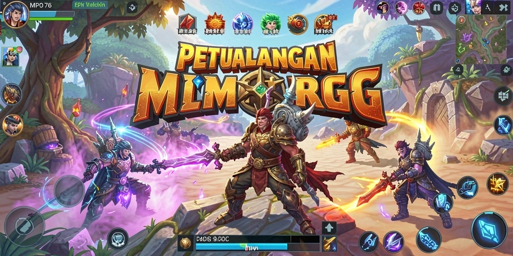 Screenshot gameplay MPO76 menunjukkan pertarungan epik antar pemain dalam dunia MMORPG.