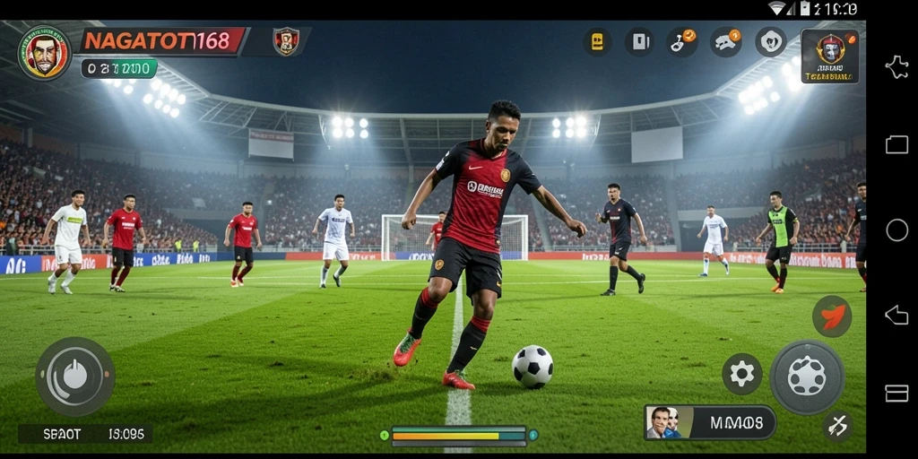 Tampilan gameplay NAGATOTO168 dengan aksi sepak bola mendebarkan.